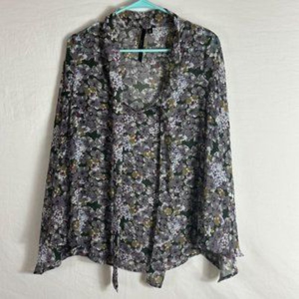 Bellatrix Long Sleeve Taupe Blue Brown Blouse Size XS